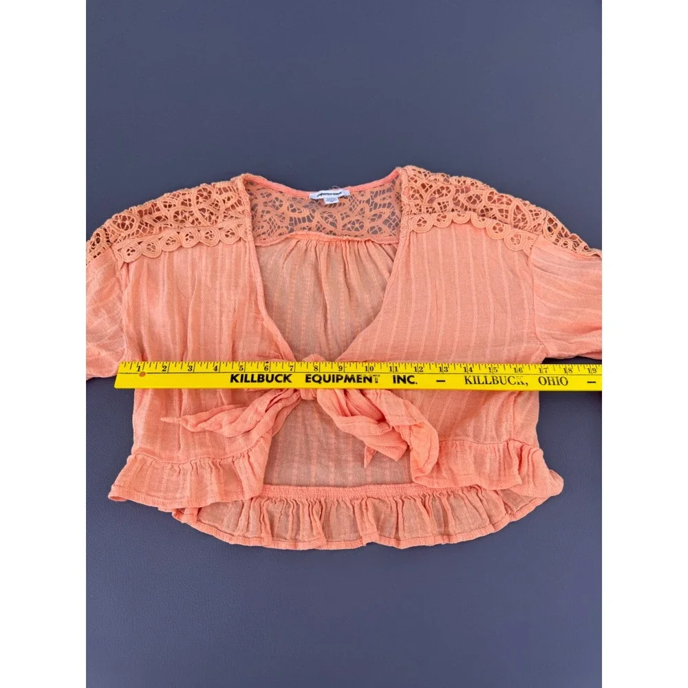 American Eagle Peach Crochet Lace Tie Front Crop Top Gauze Medium boho coue